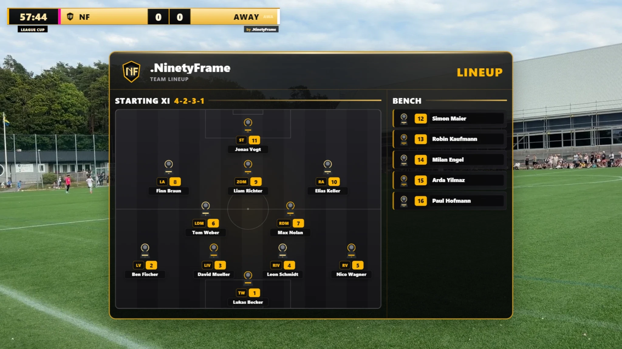 .NinetyFrame Community Starting XI and bench lineup