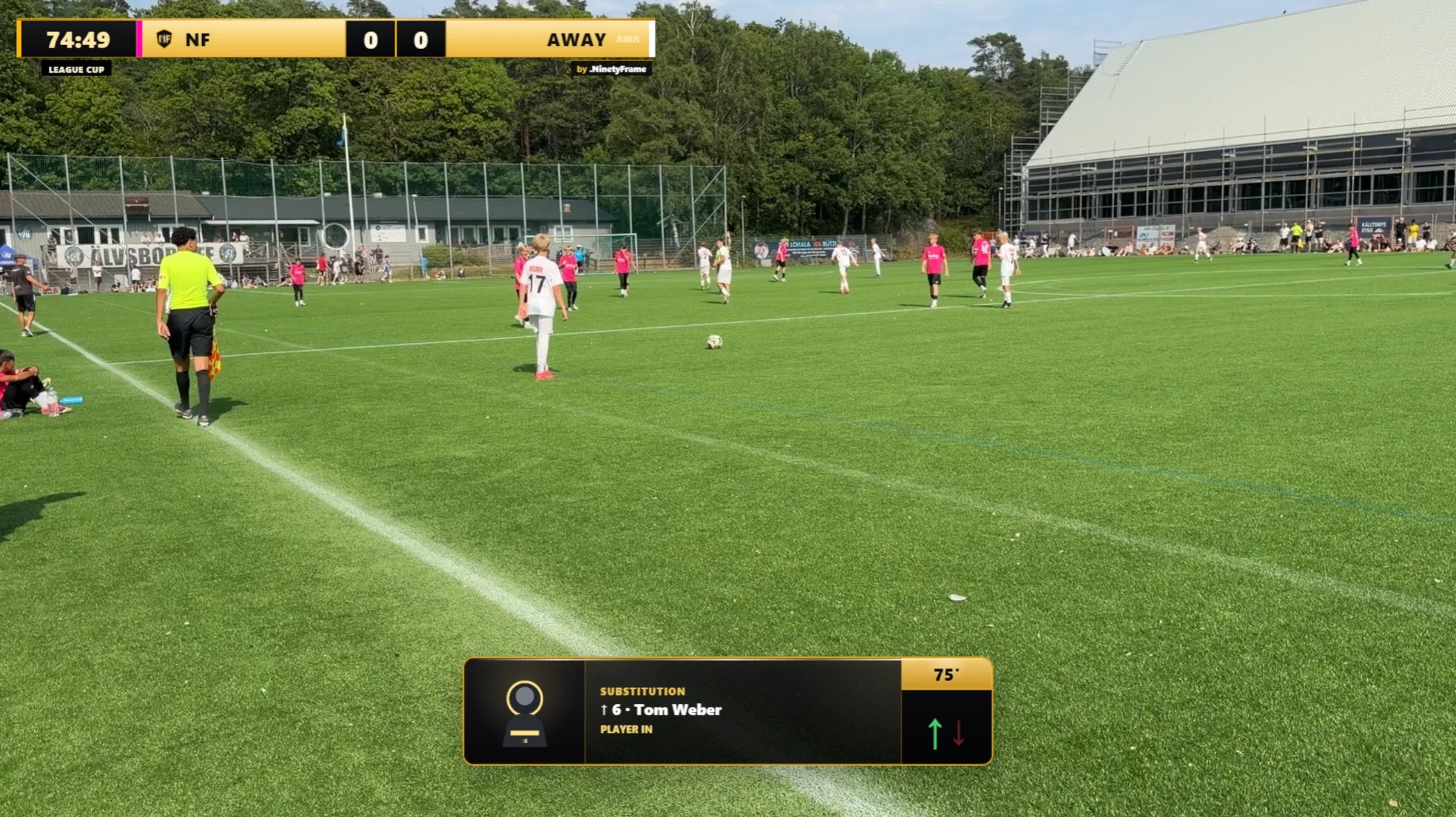 .NinetyFrame Community substitution overlay during a football match
